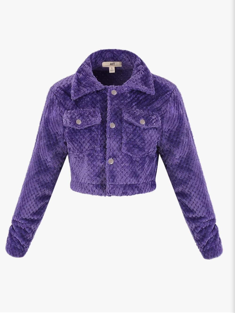 Purple Cropped Quilted Faux-Fur Jacket